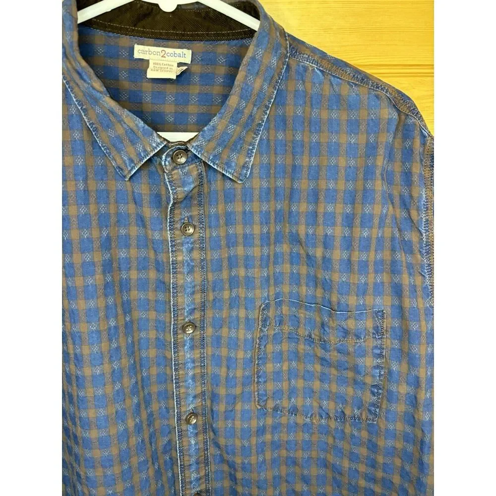 Carbon 2 Cobalt‎ Men's XL Blue Corduroy Cuff Button Up Check Pattern Shirt